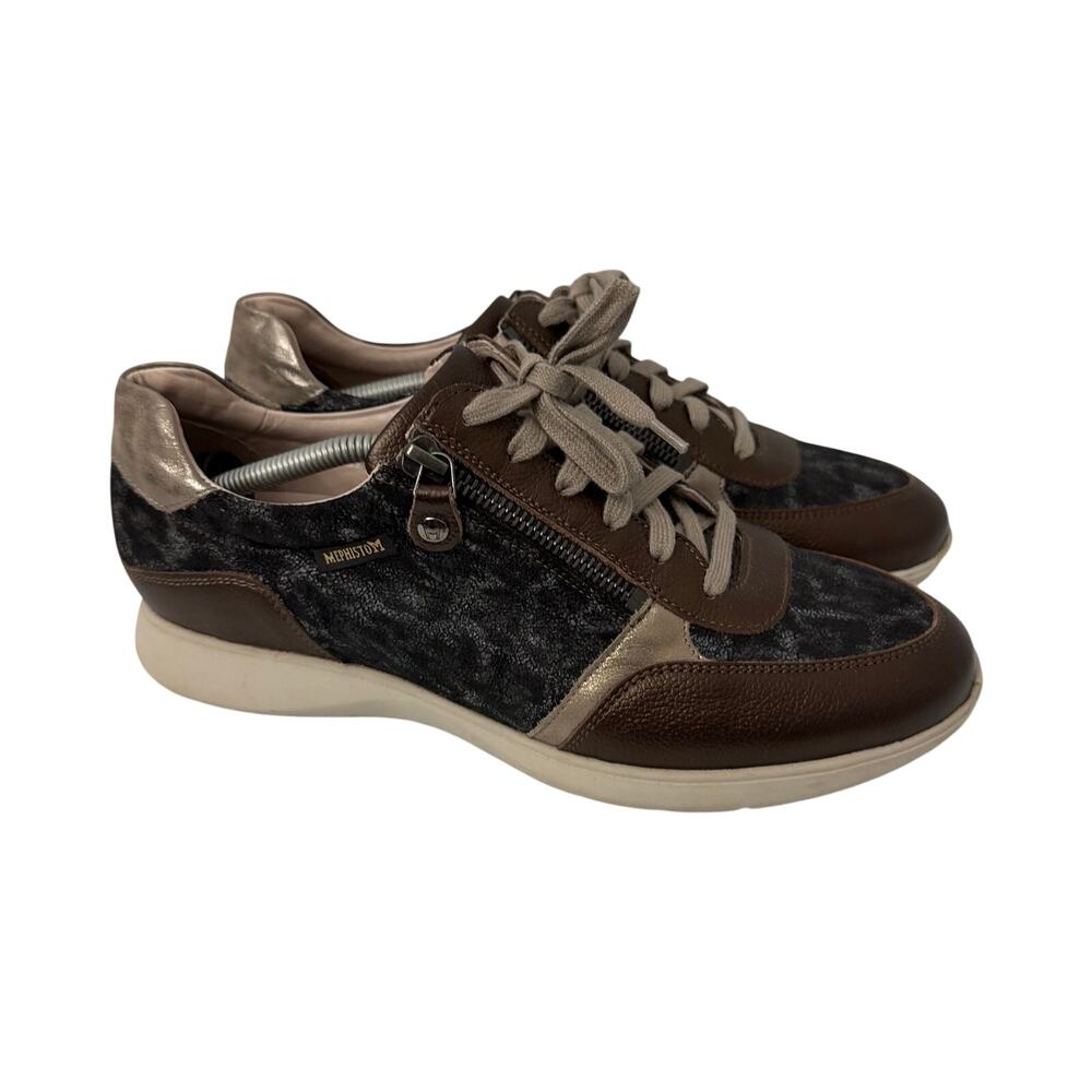 Mephisto Shoes Womens 8.5 Monia Cheetah Brown Bronze Leather Zippers Comfort